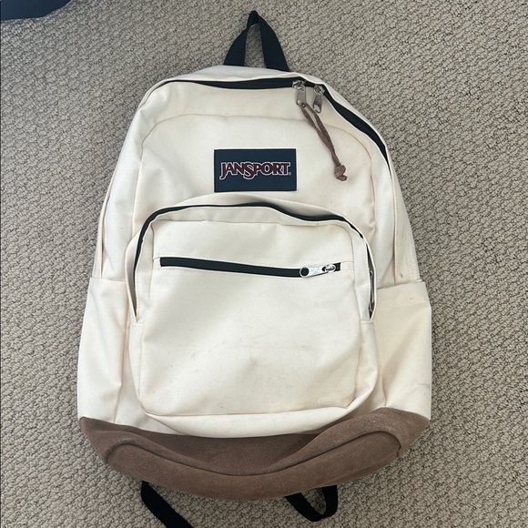 Jansport Handbags - JanSport Classic Cream and Brown Backpack